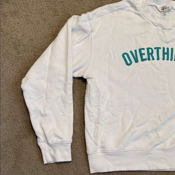 Wildfox White Sweatshirt with Teal 'Overthinker' Print - Picture 5 of 7